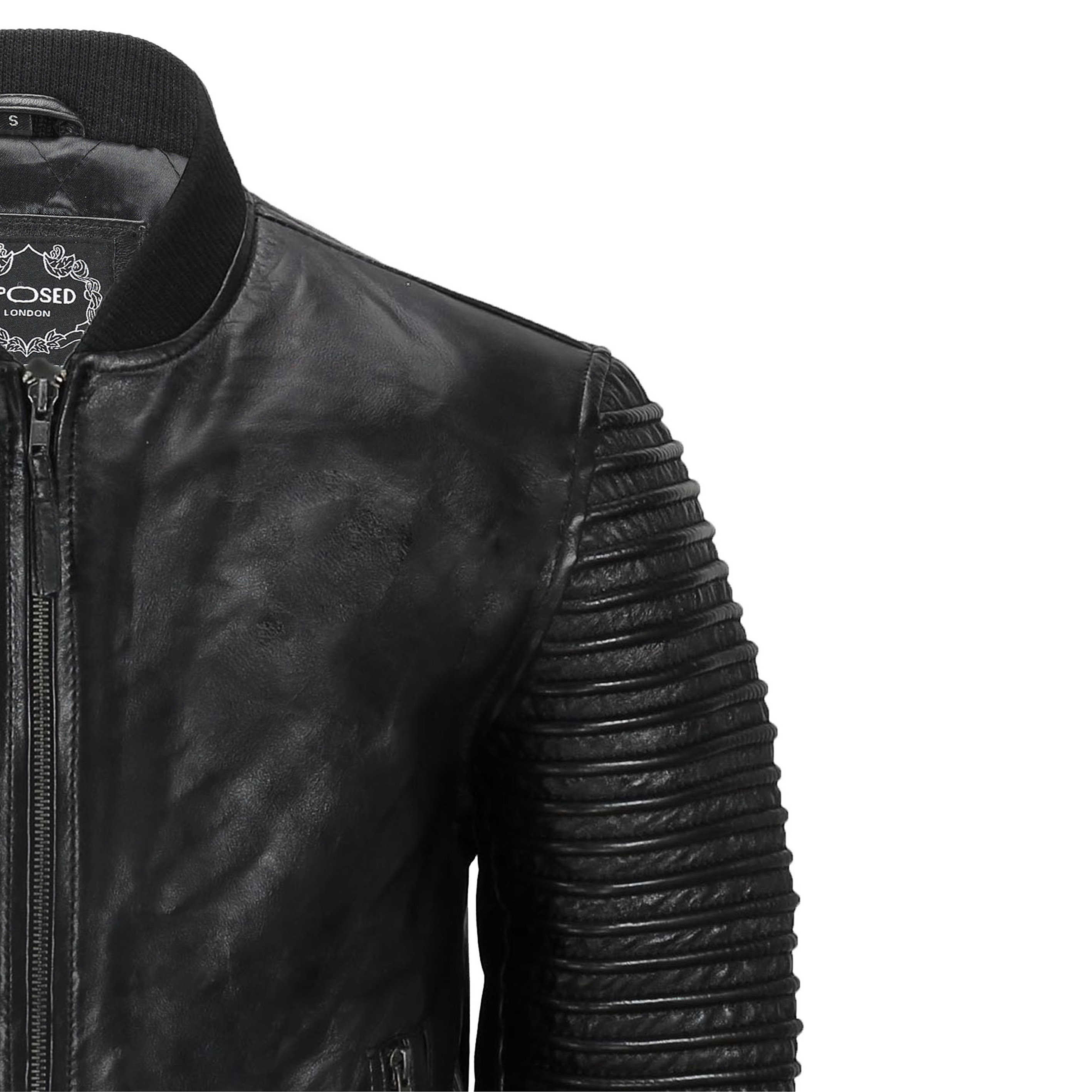 Black ribbed leather jacket sale